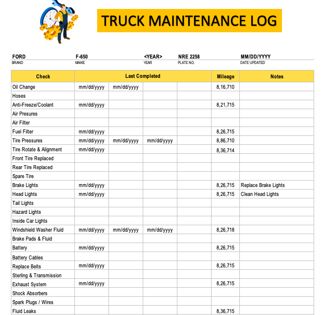 vehicle maintenance log