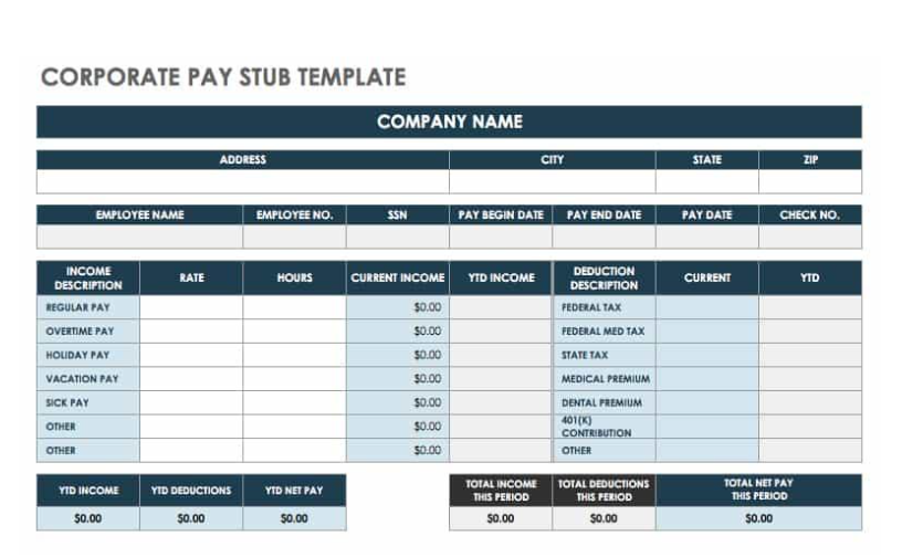 Corporate Pay Stub template