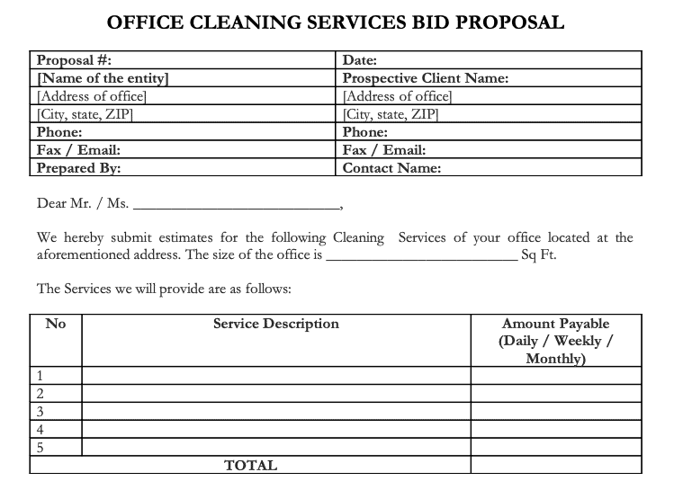 Cleaning Services Bid Proposal Template