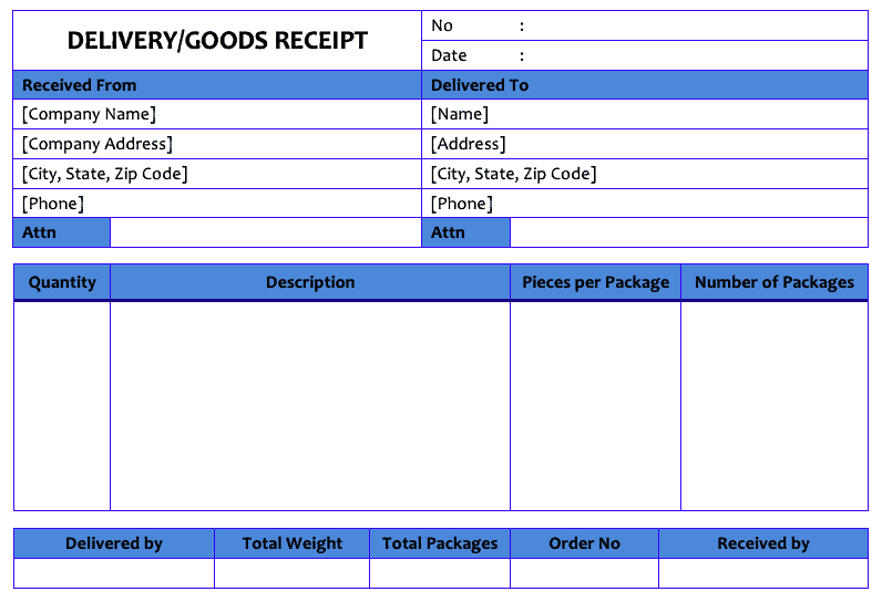 Delivery Goods Receipt Template