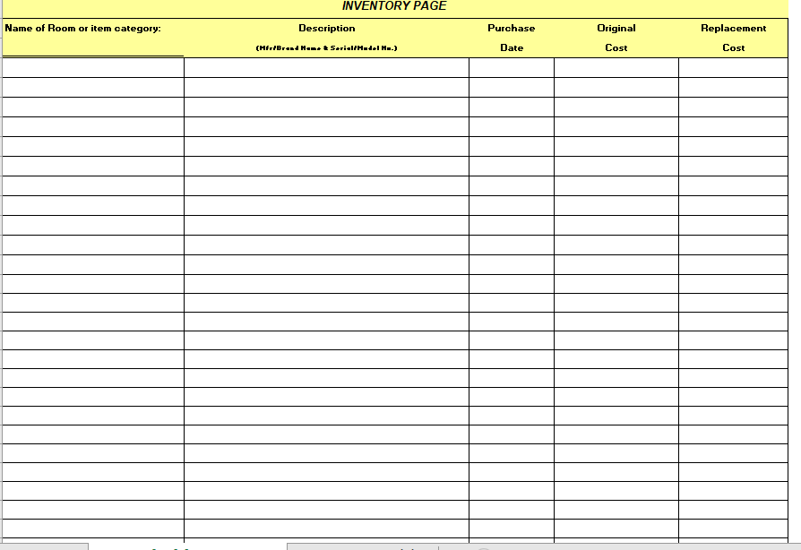 General Inventory List Template