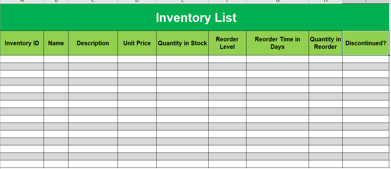 Business Inventory List