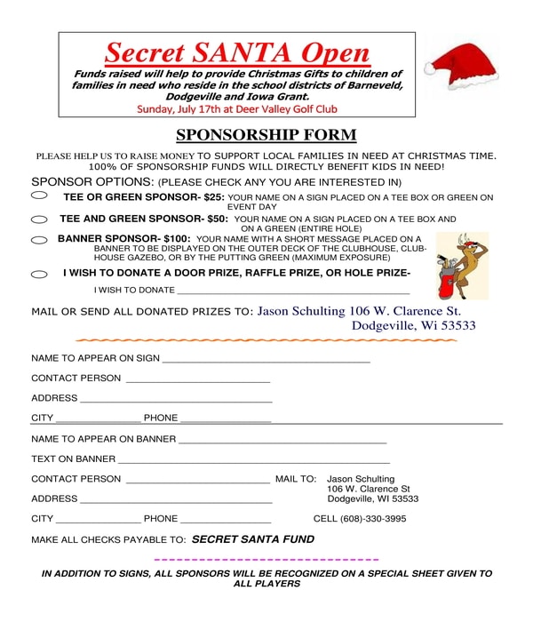 Secret Santa sponsorship form