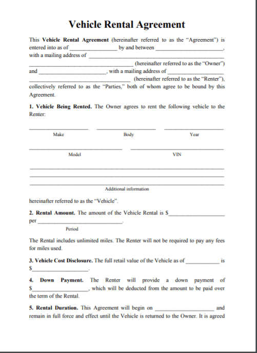 Personal Car Rental Agreement pdf