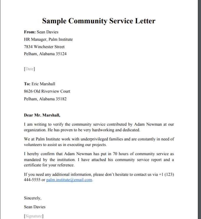 Community Service Letter Template
