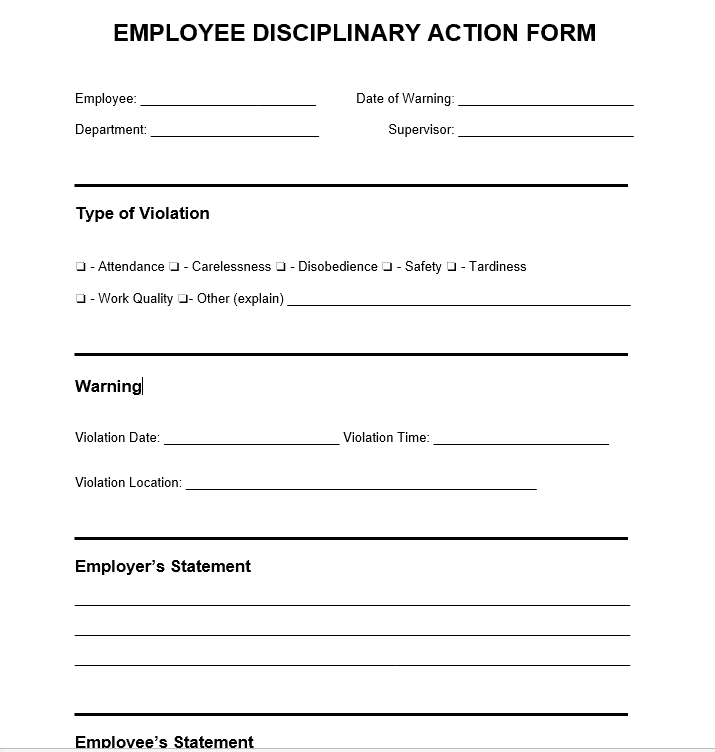 Employee Disciplinary Action Form