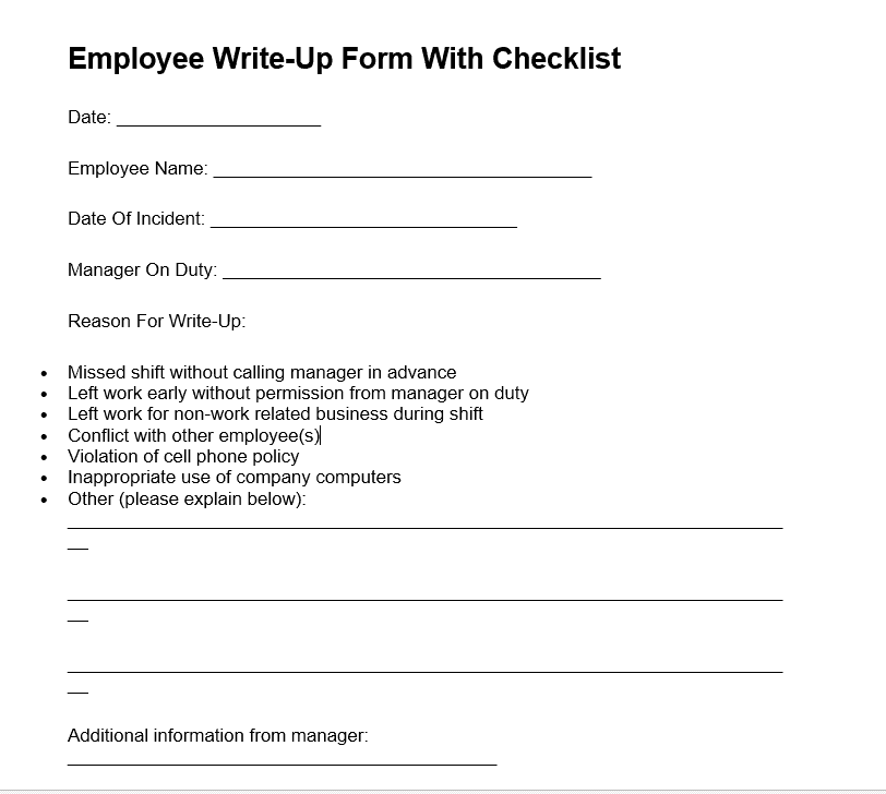 Write-Up Form with Checklist