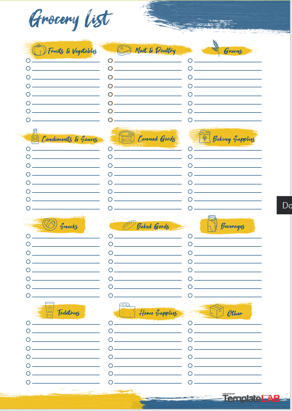 meal planning template with grocery list