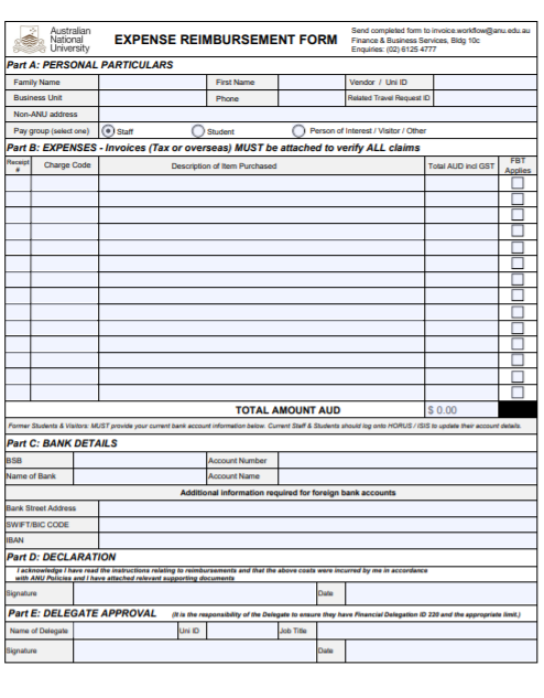 Detailed Expense Reimbursement Form